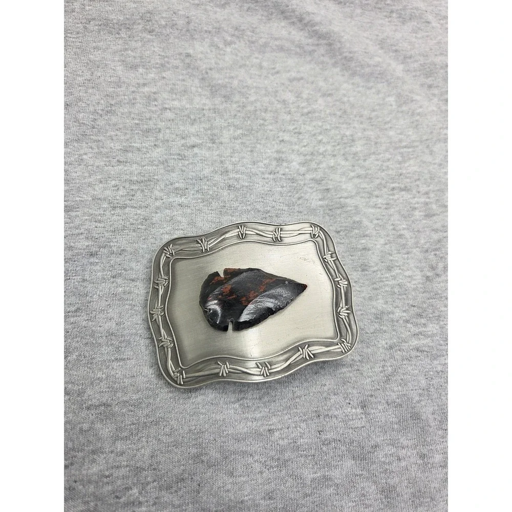 Vintage Hand Chipped Black Mahogany Obsidian Arrowhead Belt Buckle Southwestern